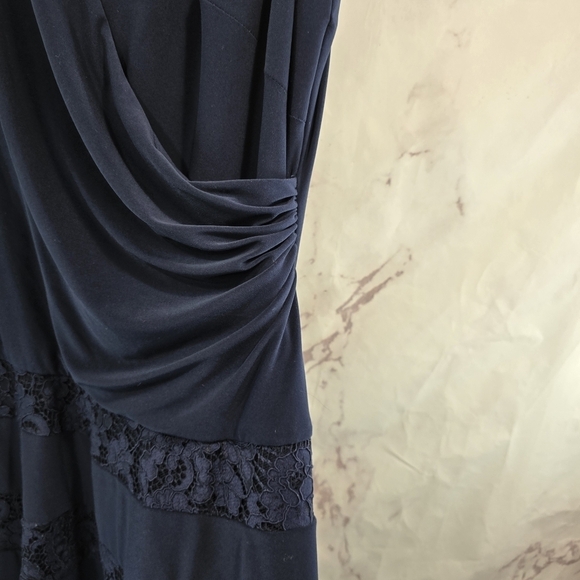 LRL Ralph Lauren Dress Women 18 1X Navy Ponte Lace Faux Wrap Plunge Ruched - Picture 13 of 14